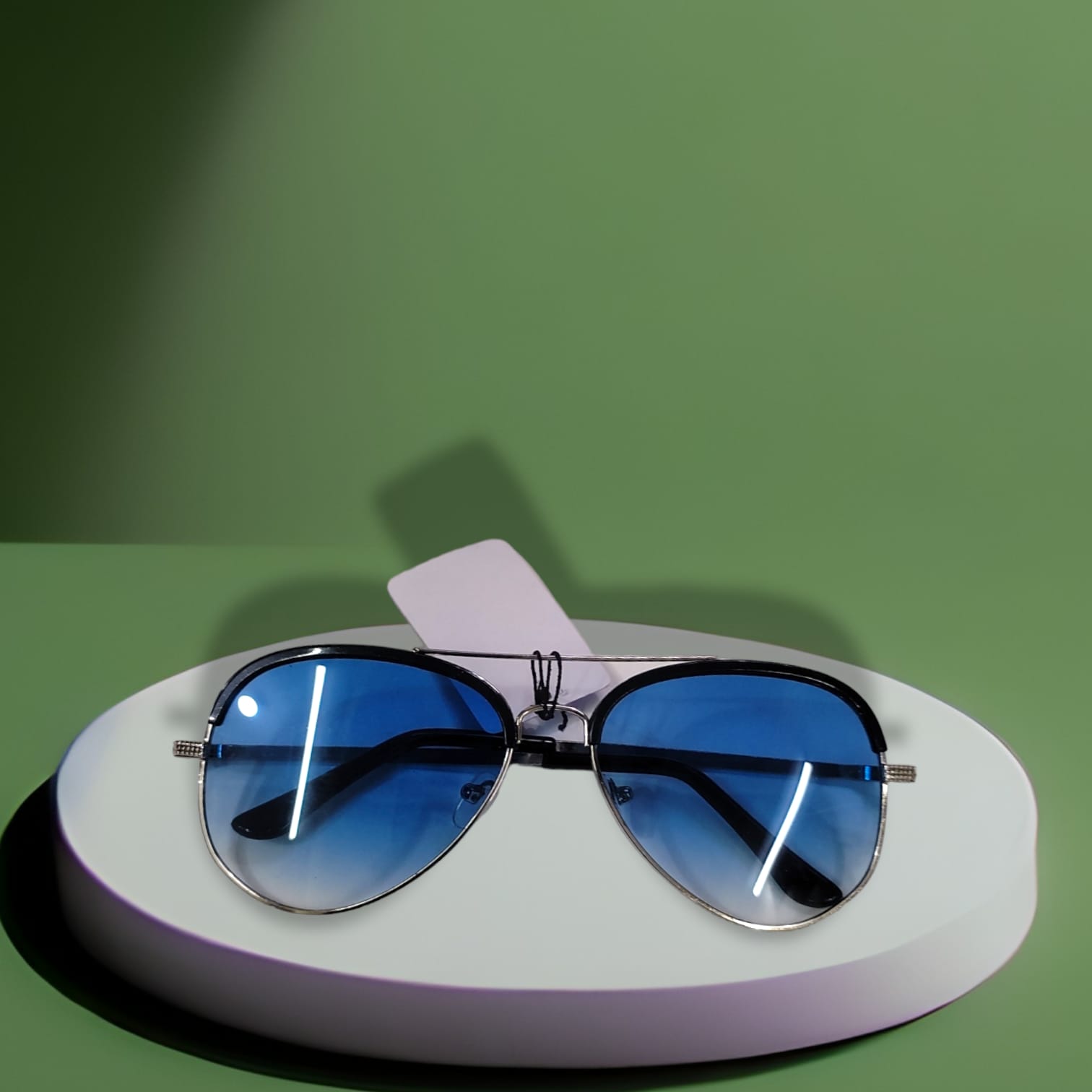 Unisex  Sunglasses. Silver Color Metal Frame. See Through blue Color Lens.